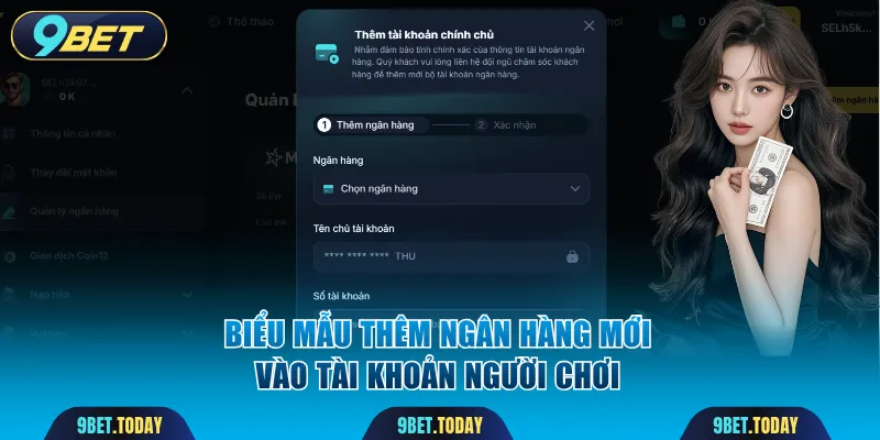 Biểu mẫu thêm ngân hàng mới vào tài khoản