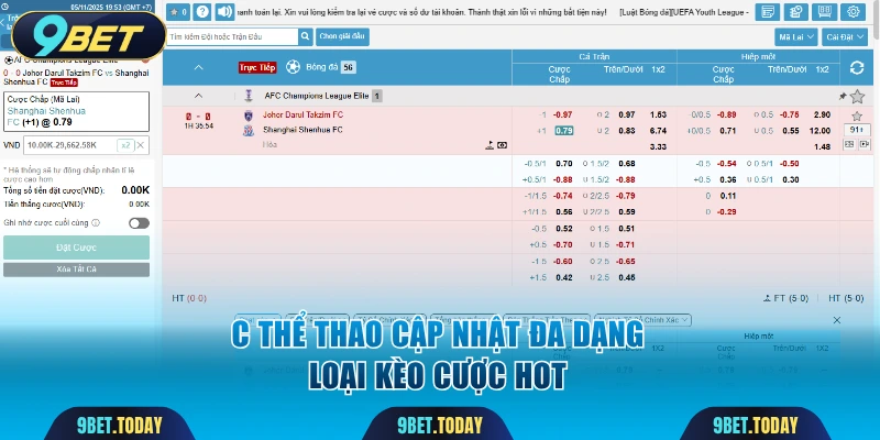 C thể thao cập nhật đa dạng loại kèo cược hot