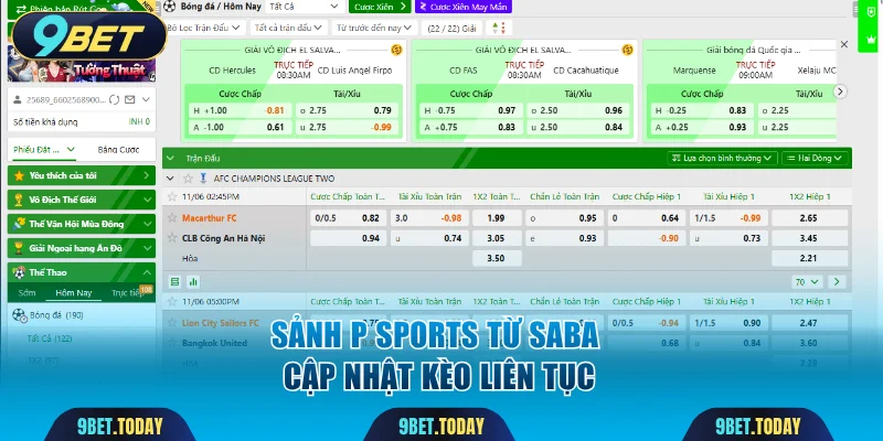 Sảnh P Sports từ Saba cập nhật kèo liên tục